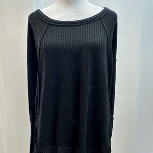 Sweet Romeo Black Waffle Knit Long Sleeve Top S